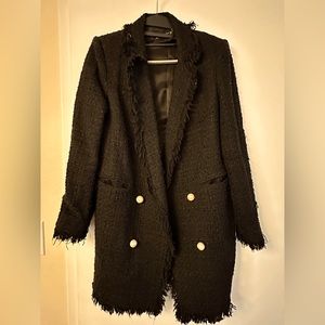 Black Tweed Zara Coat with Pearl Buttons